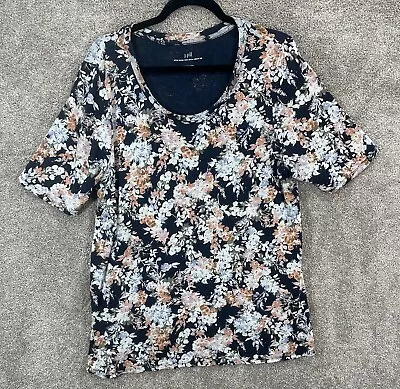 J Jill Top Womens Large Multicolor Floral Pima Cotton Half Sleeve Blouse Tee • $17.99