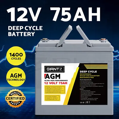 Giantz AGM Deep Cycle Battery 12V 75Ah Marine Sealed Power Portable Box Solar • $135.95