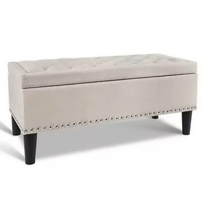 Artiss Storage Ottoman Blanket Box Fabric Chest Footstool Foot Stool Bench Taupe • $143.06