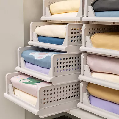 Stackable Clothes Storage Drawer Basket Wardrobe Closet Organizer Rack Plastic • £6.94