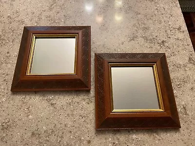 Vintage Pair Of Home Interiors Wood Embossed Gold Trim Design Hanging Mirrors • $30