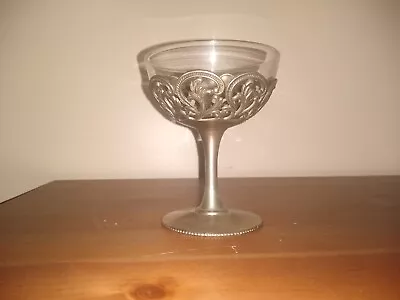 Decorative WINE GLASS  GOBLET CHALICE SILVER METAL BASE GLASS TOP 4 X3.875  • $16.85