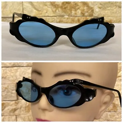 1950's French Cat Eye Sunglasses Vintage Authentic Black Blue Parties Rare Nos • $192