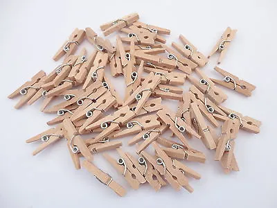 75 X  NATURAL SMALL WOODEN CRAFT MINI PEGS - CARD MAKING KIDS CRAFT PHOTO CLIPS • £4.95