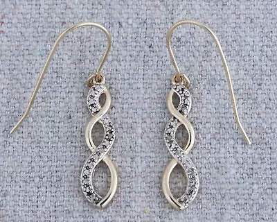 £8.19 • Buy Gold Vermeil Sterling Silver Diamond Chip Entwined Infinity Drop Dangle Earrings
