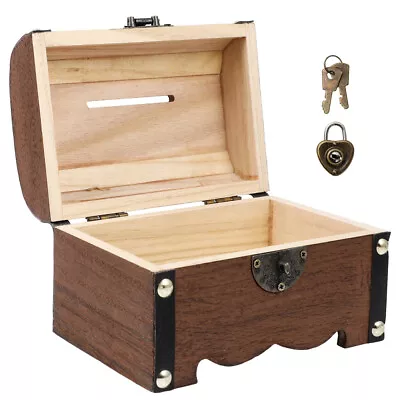 Storage Box Treasure Box Wooden Treasure Box With Lock Bank Money Saving Box • $15.88