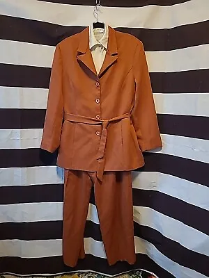 Vintage 70s Renlyn Orange 3 Piece Suit Blazer Jacket Slacks Belt Set 18 USA Made • $49