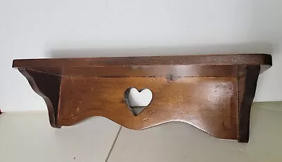 Vintage Country Style Oak Wall Shelf With Heart Eyelet Opening 1990s Farmhouse • $66