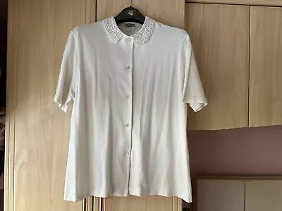 Laura Ashley Vintage Ivory Cream Shirt Top Blouse With Lace Collar Size M Cotton • £18