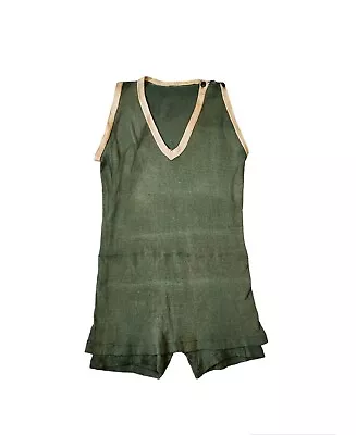 Antique Vintage Mens One Piece Wool Bathing Suit Swimsuit Green Read*  • $175.75