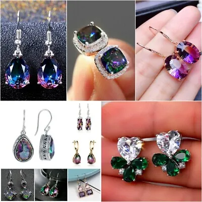 $3.34 • Buy Luxury 925 Silver Bridal Jewelry Drop Earrings For Women Mystic Topaz A Pair/set