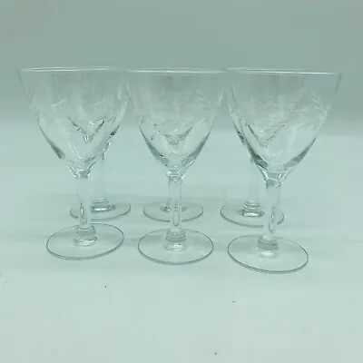 Vintage Lot Of 6 Etched Design Crystal Glass Stemware Goblets 5  Tall • $16.99