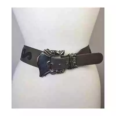 Vintage Escada Belt Chunky Western Silver 90s Designer Leather Belt • $80