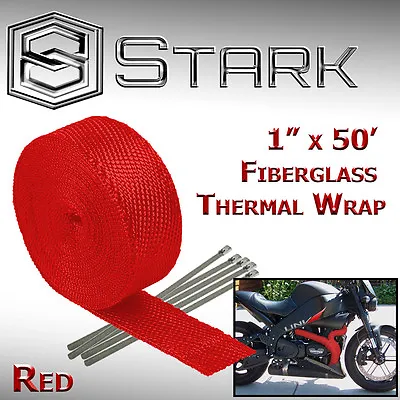 1  X 50' Ft Motorcycle Header Exhaust Heat Wrap Fiberglass Manifold - Red (A) • $20.99