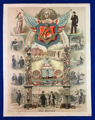 Antique 1891 Masonic Poster Virtue Liberty Patriotism Freemason Firing Squad • $149