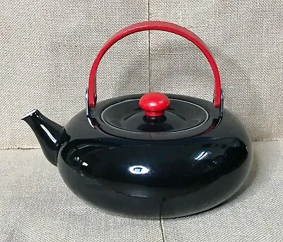 Vintage Studio Nova Habitat Kettle Rare Color Black Red Enamel Teapot MCM • $120