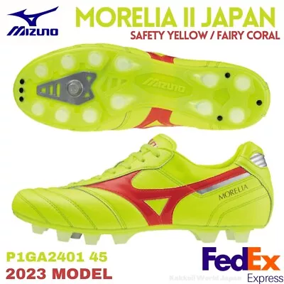 Mizuno Soccer Cleats MORELIA 2 JAPAN Safety Yellow/Fairy Coral P1GA2401 45 NEW!! • $215.55