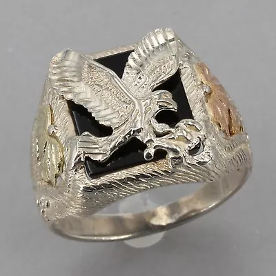 Vintage South Dakota Sterling Black Hills Gold Onyx With Eagle Mens Ring Size 10 • £67.48