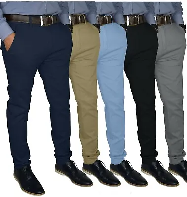 Mens Slim FIT Stretch Chino Trousers Casual Flat Front Flex Classic Full Pants • $22.94