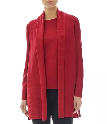 Ming Wang Shawl Collar Longline Cardigan Jacket Cherry Red Sz L NWT $325 • $59.49