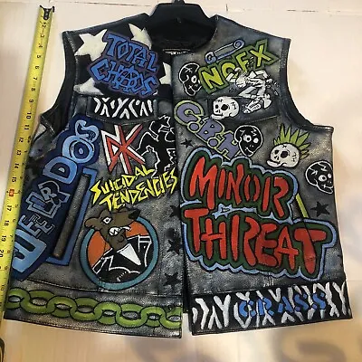 Battle Vest / Death Metal / Punk / Biker / Custom Painted Leather Vest Size M • $420