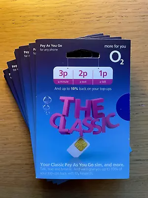 50 X O2 Sim Card New Sealed Classic Only 20p Pay As You Go 02 2023 2G 3G 4G 5G • £30