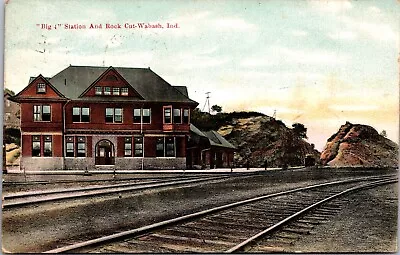 Postcard Big Four Railroad Station Depot And Rock Cut In Wabash Indiana~134670 • $12.50