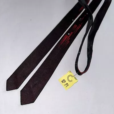 Vintage NOS Super Skinny Black And Red Tie With Original Tags Rockabilly • $14.99