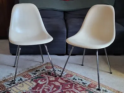 Eames Herman Miller Side Shell Chairs White Ash Plywood H Bases Pair • $425