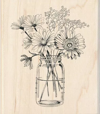 Inkadinkado Floral Mason Jar Red Rubber Wood Mounted Stamp • $12.95