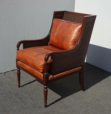 Vintage Tommy Bahama Brown Leather Rattan Lounge Chair • $2110.24