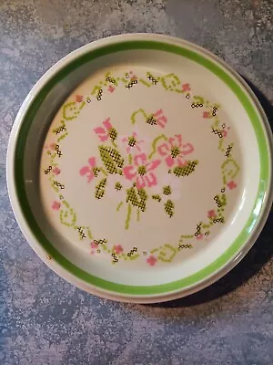 Vintage Mikasa Salad Plate Needlecraft #c6401 Green With Pink Floral  • $9.09