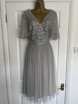 Coast Grey Silver Sequin Occasion Prom Party Dress Size 12 • £39.99