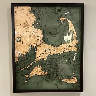 CAPE COD Wood 3-D Topical Nautical Depth Chart Large 25  X 31  • $149.99