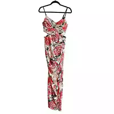 Express Floral Mesh V-Neck Side Cut Out Ruched Maxi Dress Size S • $49.99
