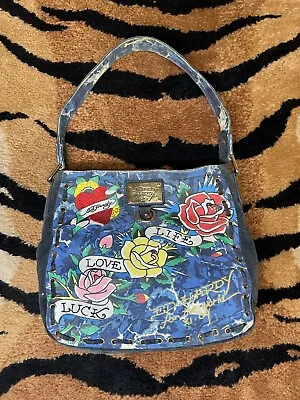 Ed Hardy “For The Wild Child In Me” Purse Handbag Life Love Luck Roses Suede • $89.99
