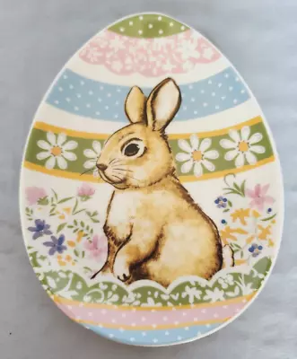 Easter Bunny & Flowers Egg Shape Plate By Pfaltzgraff • $13