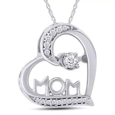 0.11 Ct Mom Dancing Natural Diamond Heart Pendant Necklace Sterling Silver • $174.04