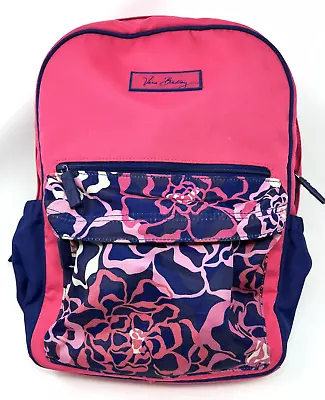 Vera Bradley Large Canvas Backpack- Campus Book Bag-Hot Pink Blue Floral Flowers • $19.99