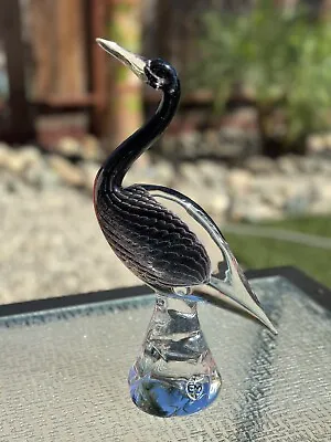 Marcolin Sweden Fumato Feather  Signed Heron Crane Crystal Bird 12” Signd & No. • $125