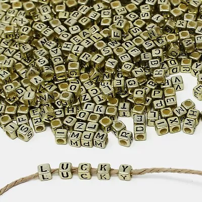 50 Letter Beads Alphabet Beads Gold Cube Bulk Beads Wholesale 6mm Gold Plated  • $3.91