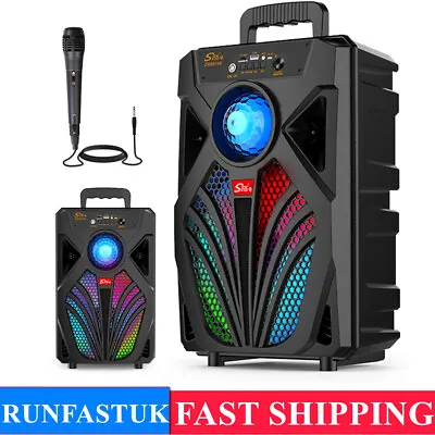 2000W 8  Wireless Portable LED Bluetooth Speaker Mic Subwoofer Bass Party FM LED • £22.99