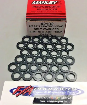 Hardened 7/16  All Chevy Ford Small Blk Head Bolt Washers Box Of 34 Manley 42102 • $16.50