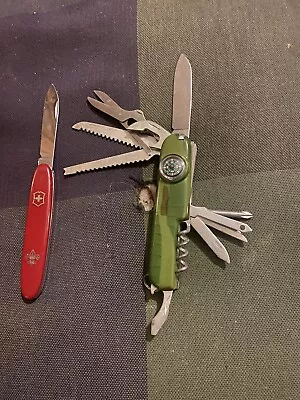 Lot Of 2 Victorinox Type Pocketknife's The Green One Has 13 Functions See Knifes • $20