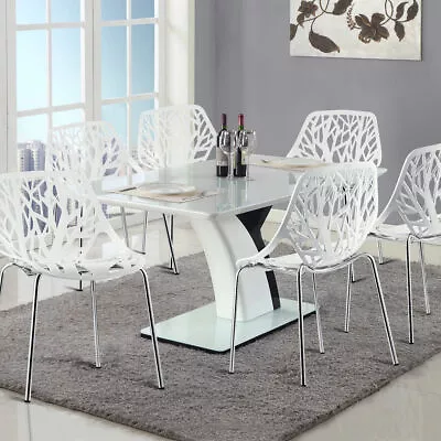 $255.95 • Buy Giantex Set Of 6 Plastic Dining Chairs Stackable Armless Seat Modern White