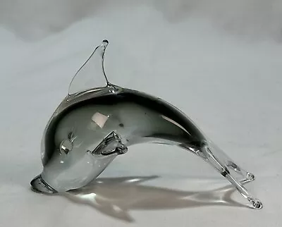 Murano Glass Dolphin Italy At Hand Blown Sommerso Gray Figurine Coastal Decor • $38.99
