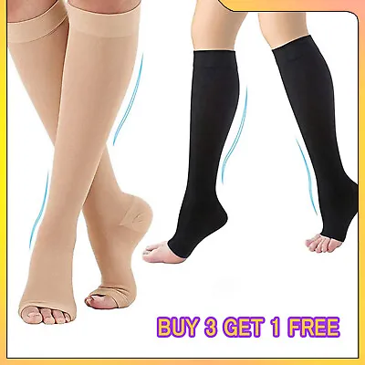 Medical Compression Socks Support Varicose Veins Open Toe 18-21mmHg Unisex Beige • £3.75