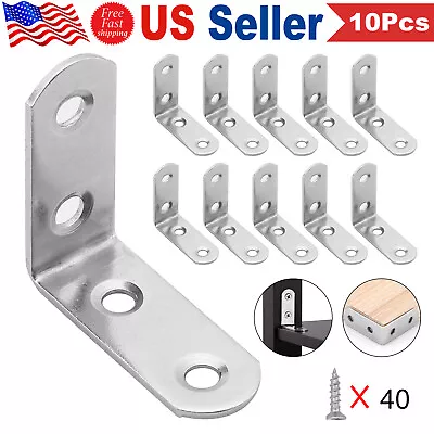 10Pcs L-Shaped Bracket Corner Brace Silver Stainless Steel Right Angle W/ Screws • $6.45