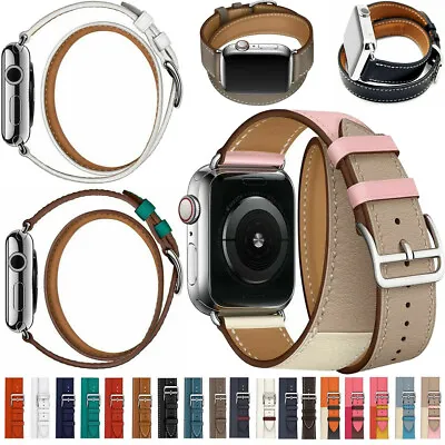 $22.10 • Buy Leather Watch Band Double Tour Bracelet Strap For Apple Watch Series 6 5 4 3 2 1