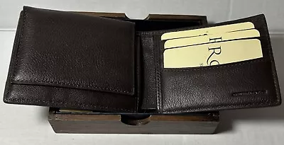 New In Box Rolfs Men Superior Leather Bi Fold Billfold Flip Fold Brown • $28.99